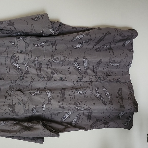 Croft and barrow fish print short sleeve casual button down shirt men's XXL - Picture 3 of 9